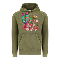 Vintage Olive cactus peace sign flowers and butterflys Vintage Hoodie - Artiststas