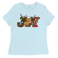 Baby Blue christmas joy cow Ladies Tee - RanaPortraitStore