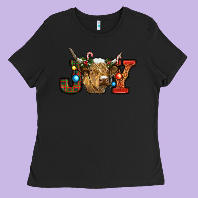 Christmas Joy Cow Ladies Tee Designed By Ranaportraitstore