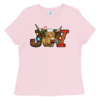 Bubblegum Pink christmas joy cow Ladies Tee - RanaPortraitStore
