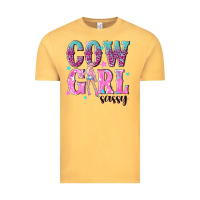 Vintage Mustard cowgirl sassy with pink cowgirl Vintage Tee - NancyCooperArtShop