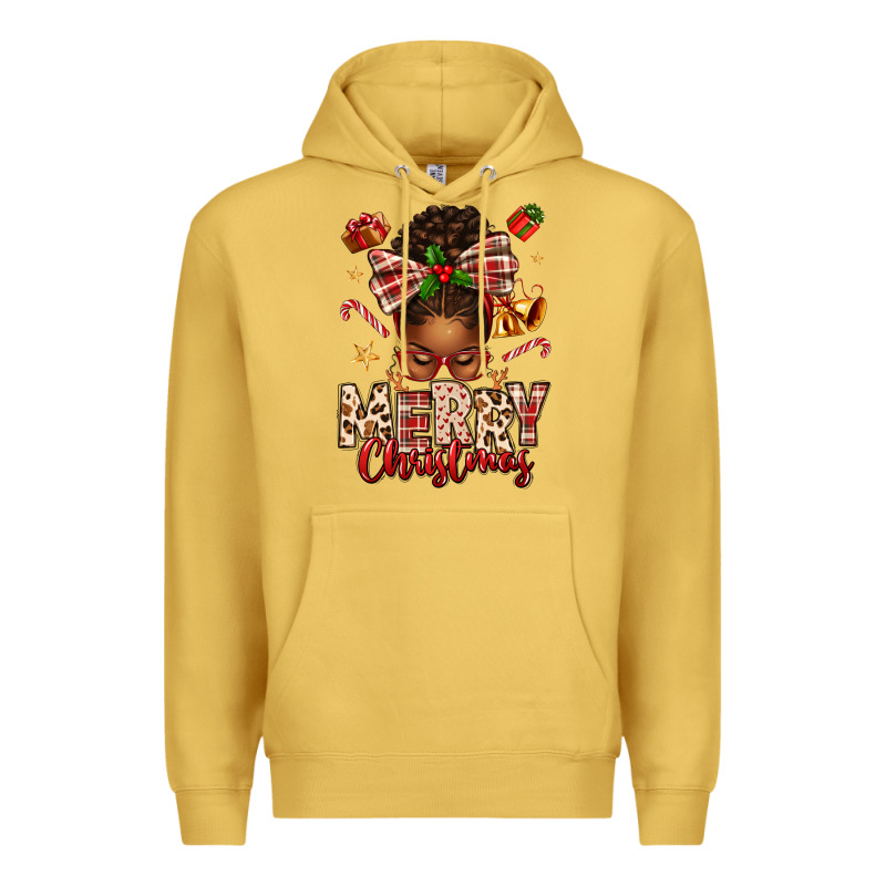 Merry Christmas Afro Messy Bun Premium Hoodie by texasbilliewilder | Teevron