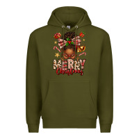 Army Green merry christmas afro messy bun Premium Hoodie - texasbilliewilder