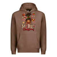Chestnut merry christmas afro messy bun Premium Hoodie - texasbilliewilder
