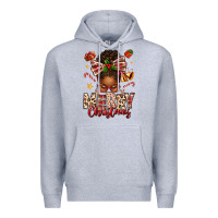 Heather Grey merry christmas afro messy bun Premium Hoodie - texasbilliewilder