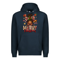 Navy merry christmas afro messy bun Premium Hoodie - texasbilliewilder