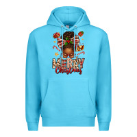 Ocean Blue merry christmas afro messy bun Premium Hoodie - texasbilliewilder