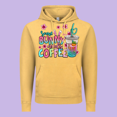 Some Bunny Needs Coffee Easter Vintage Hoodie Designed By Jasminsmagicworld