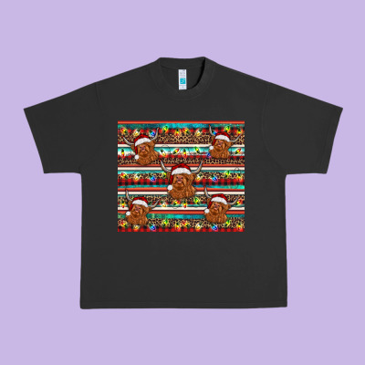 Christmas Turquoise Serape Highland Cow Urban Heavy Tee Designed By Barkaloodesign