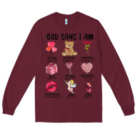 Burgundy god says i am valentine's day Long Sleeve Tee - MaliasSmallBusiness