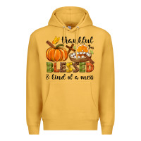 Mustard Thankful blessed and kind of a mess Premium Hoodie - NancyCooperArtShop