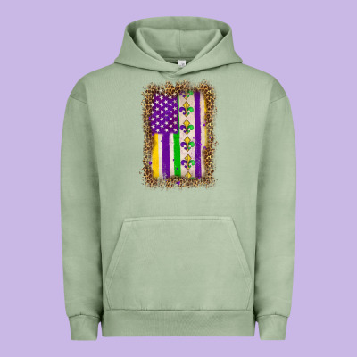 Mardi Gras Usa Flag Leopard Urban Hoodie Designed By Oliviacreatesart