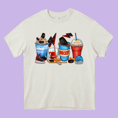 Hockey Begins After Coffee Cups Heavy Core Tee Designed By Zillion Design Studio