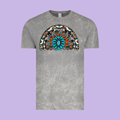 Western Turquoise Aztec Cowhide Serape  Rainbows Vintage Tee Designed By Adodesignshop