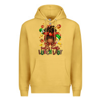 Antique Gold santas favorite lunch lady afro messy bun Premium Hoodie - texasbilliewilder