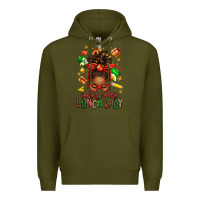 Army Green santas favorite lunch lady afro messy bun Premium Hoodie - texasbilliewilder