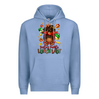 Colony Blue santas favorite lunch lady afro messy bun Premium Hoodie - texasbilliewilder