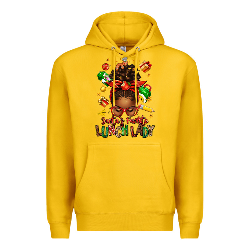 Santas Favorite Lunch Lady Afro Messy Bun Premium Hoodie by texasbilliewilder | Teevron