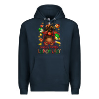 Navy santas favorite lunch lady afro messy bun Premium Hoodie - texasbilliewilder