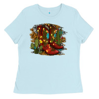 Baby Blue christmas cowboy boots Ladies Tee - RanaPortraitStore