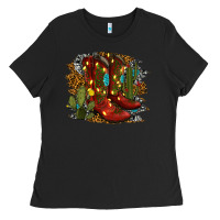 Black christmas cowboy boots Ladies Tee - RanaPortraitStore
