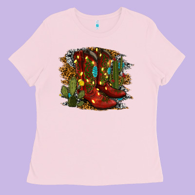 Christmas Cowboy Boots Ladies Tee Designed By Ranaportraitstore