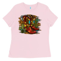 Bubblegum Pink christmas cowboy boots Ladies Tee - RanaPortraitStore