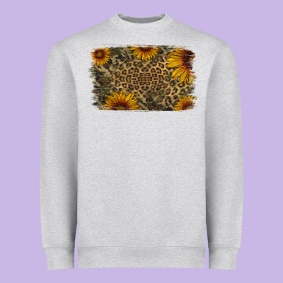 Camouflage Leopard Sunflower Background Heavyweight Sweatshirt Designed By Jasminsmagicworld