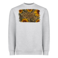 Heather Grey Camouflage Leopard Sunflower Background Heavyweight Sweatshirt - Jasminsmagicworld