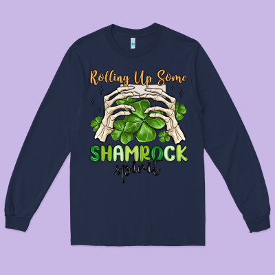 Rolling Up Some Shamrock Spirit Long Sleeve Tee Designed By Maliassmallbusiness