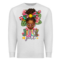 Oatmeal Heather July Girl Afro Woman Summer Premium Sweatshirt - texasbilliewilder