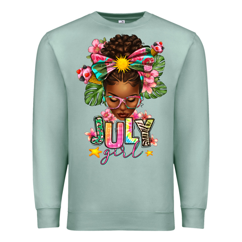 July Girl Afro Woman Summer Premium Sweatshirt by texasbilliewilder | Teevron