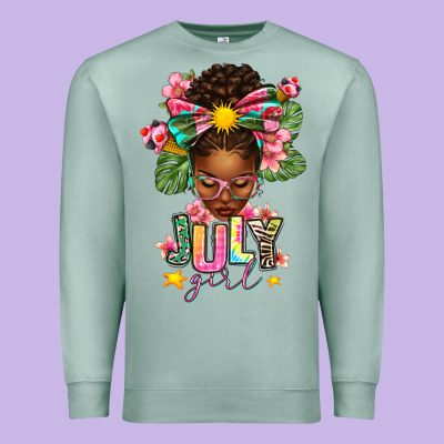 July Girl Afro Woman Summer Premium Sweatshirt Designed By Texasbilliewilder