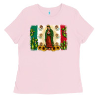 Bubblegum Pink mexican flag our lady of guadalupe Ladies Tee - JahusDesignShop