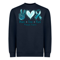 Navy Peace Love Cure Ovarian Cancer Heavyweight Sweatshirt - Jasminsmagicworld