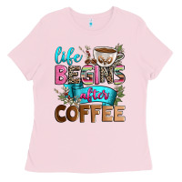 Bubblegum Pink life begins after coffee Ladies Tee - Zillion Design Studio