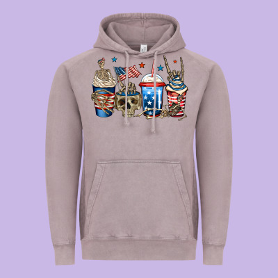 4th Of July Skeleton Coffee Cups Vintage Hoodie Designed By Jasminsmagicworld
