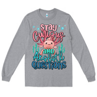 Heather Grey stay curious and axolotl questions Long Sleeve Tee - MaliasSmallBusiness