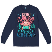Navy stay curious and axolotl questions Long Sleeve Tee - MaliasSmallBusiness