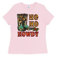 Bubblegum Pink christmas cowboy boots ho ho howdy Ladies Tee - RanaPortraitStore
