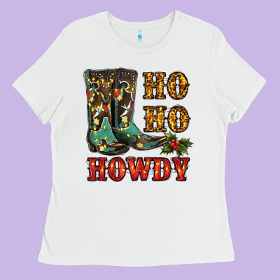 Christmas Cowboy Boots Ho Ho Howdy Ladies Tee Designed By Ranaportraitstore