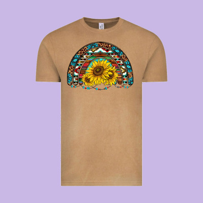 Western Sunflowers Aztec Leopard Serape  Rainbows Vintage Tee Designed By Adodesignshop