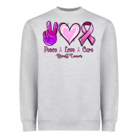Heather Grey Peace Love Cure Breast Cancer Heavyweight Sweatshirt - Jasminsmagicworld