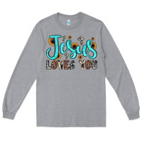 Heather Grey jesus loves you Long Sleeve Tee - JahusDesignShop