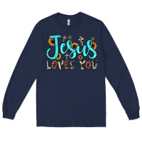 Navy jesus loves you Long Sleeve Tee - JahusDesignShop