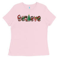 Bubblegum Pink christmas believe Ladies Tee - RanaPortraitStore
