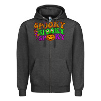 Charcoal Heather spooky with lightning bolt Zipper Hoodie - BundleAndBundleShop