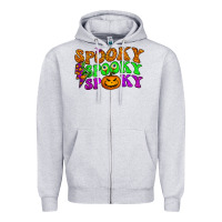 Heather Grey spooky with lightning bolt Zipper Hoodie - BundleAndBundleShop