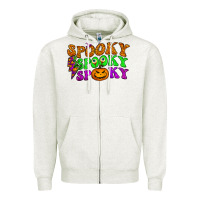 Oatmeal Heather spooky with lightning bolt Zipper Hoodie - BundleAndBundleShop