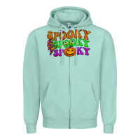 Seafoam spooky with lightning bolt Zipper Hoodie - BundleAndBundleShop